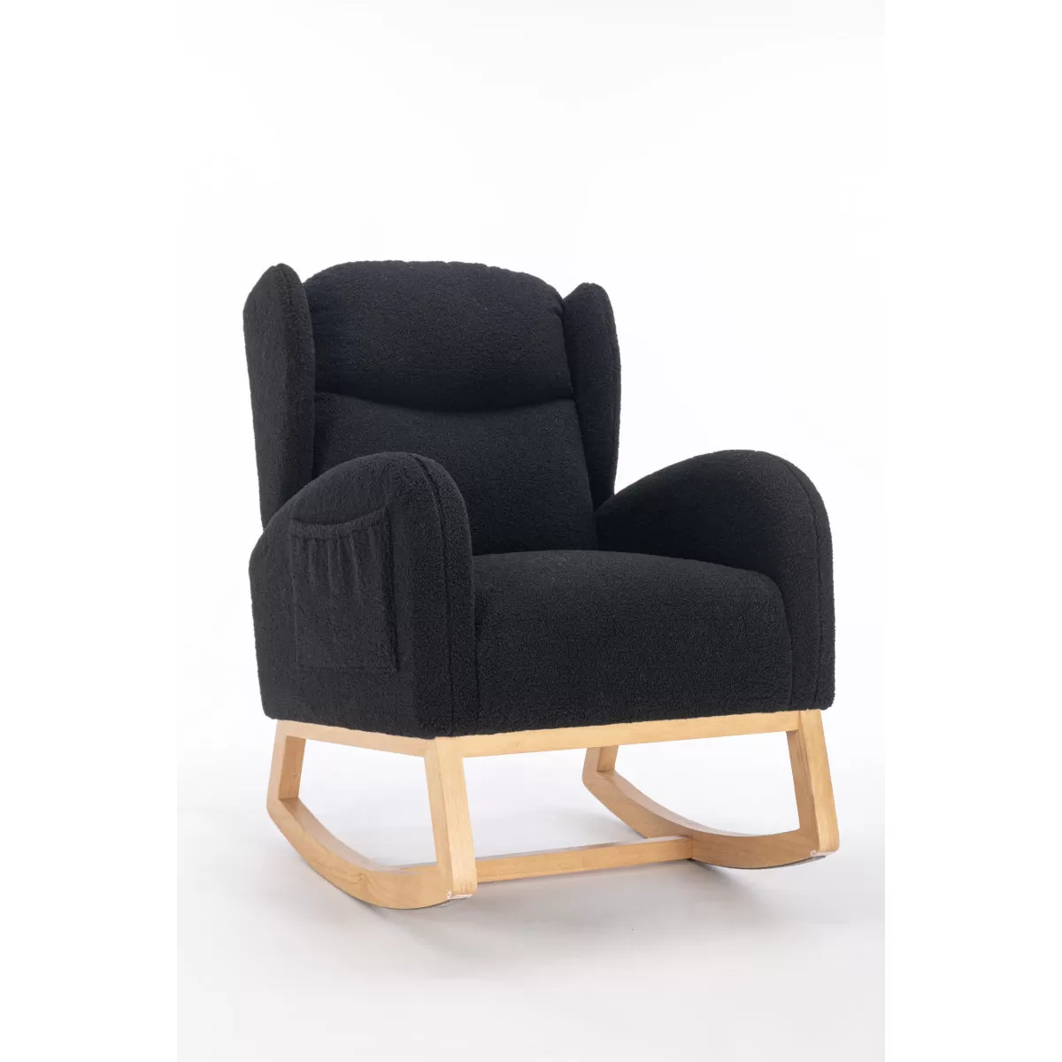 049-Teddy Fabric Rocking Chair With Packet Wood Legs,Black