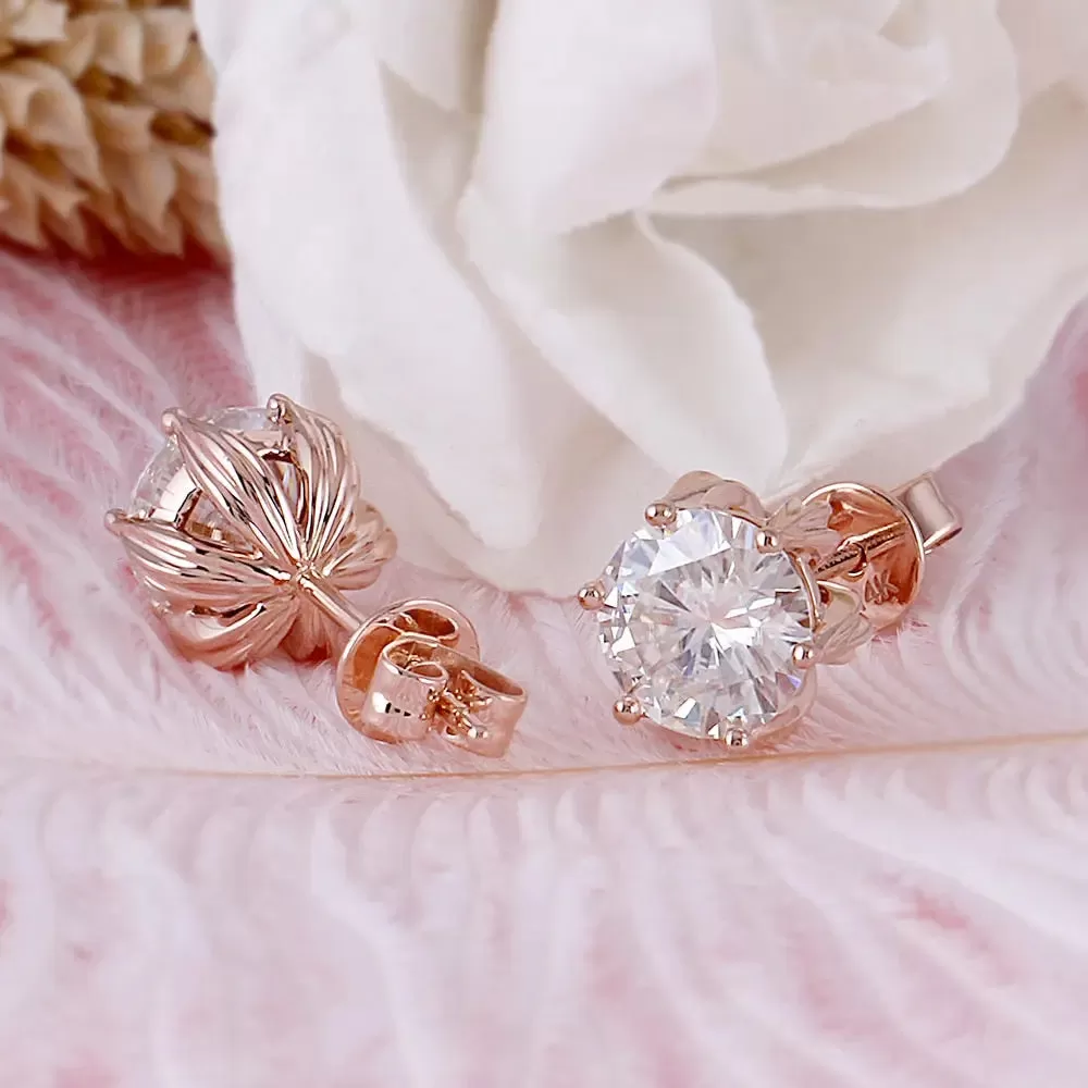 14k Rose Gold Moissanite Flower Stud Earrings 2ctw