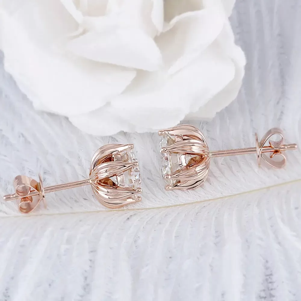 14k Rose Gold Moissanite Flower Stud Earrings 2ctw