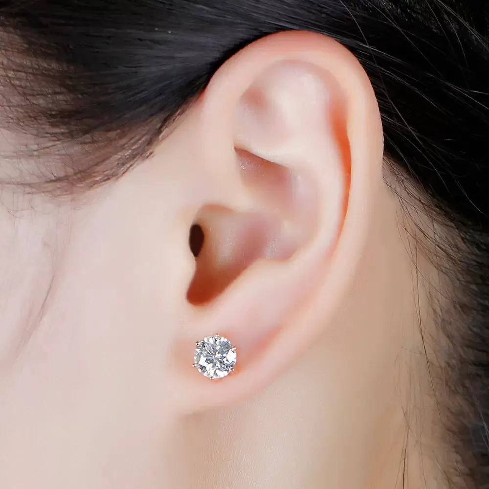 14k Rose Gold Moissanite Flower Stud Earrings 2ctw