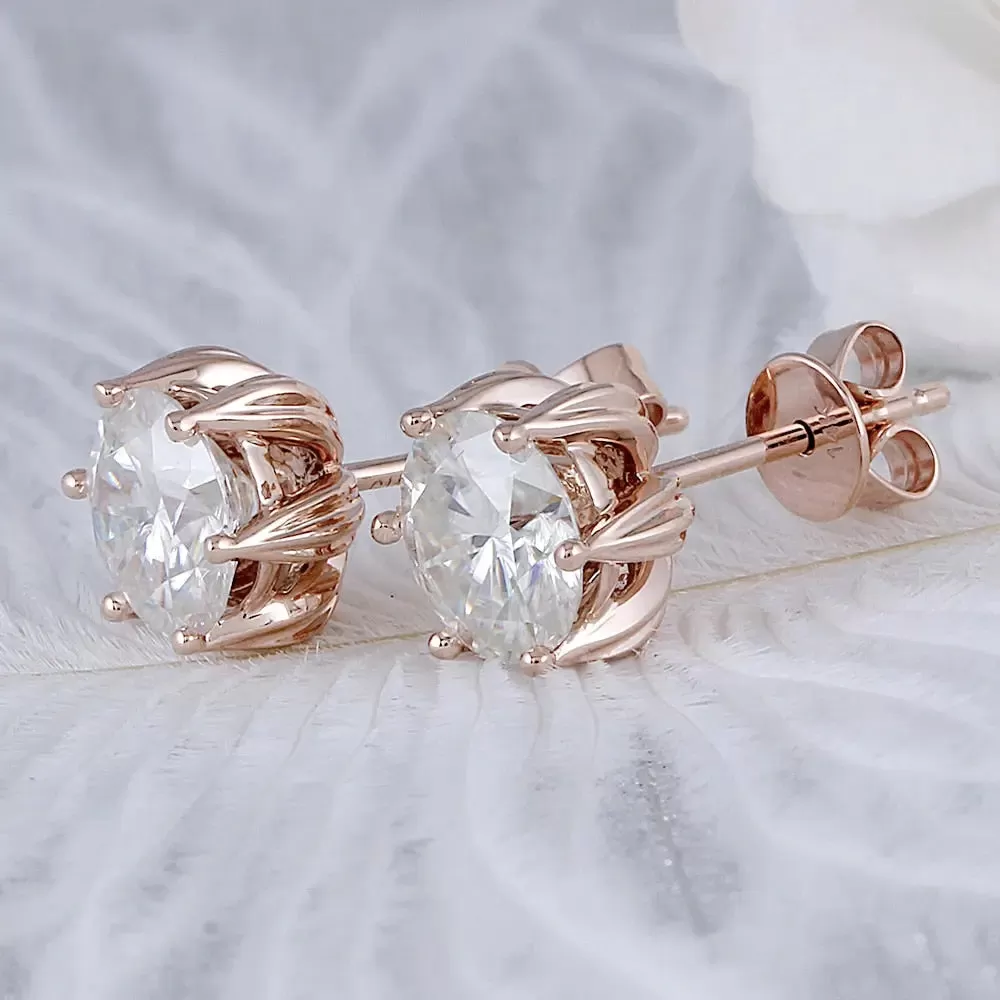 14k Rose Gold Moissanite Flower Stud Earrings 2ctw