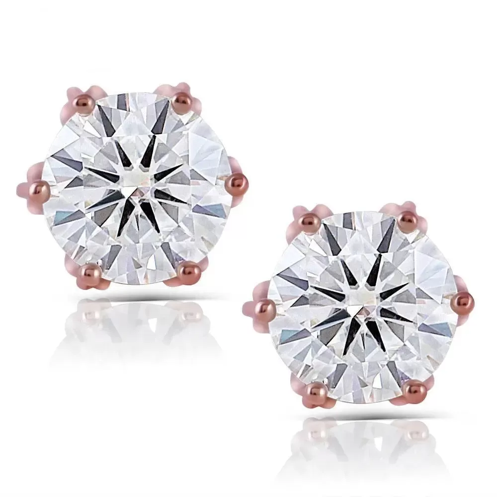 14k Rose Gold Moissanite Flower Stud Earrings 2ctw