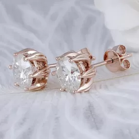 14k Rose Gold Moissanite Flower Stud Earrings 2ctw