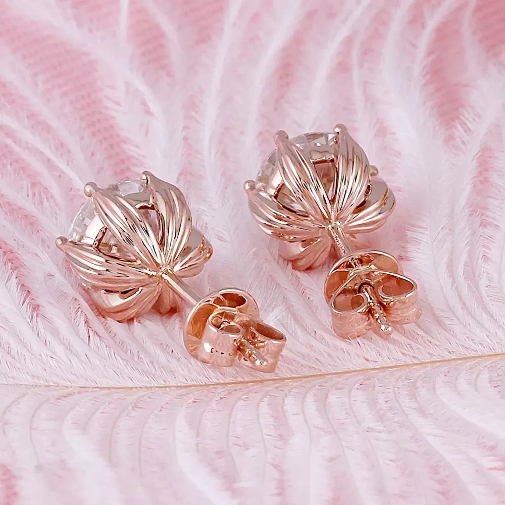 14k Rose Gold Moissanite Flower Stud Earrings 2ctw