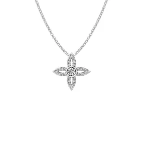 14k White Gold 0.50ct Diamond Cluster Flower Necklace