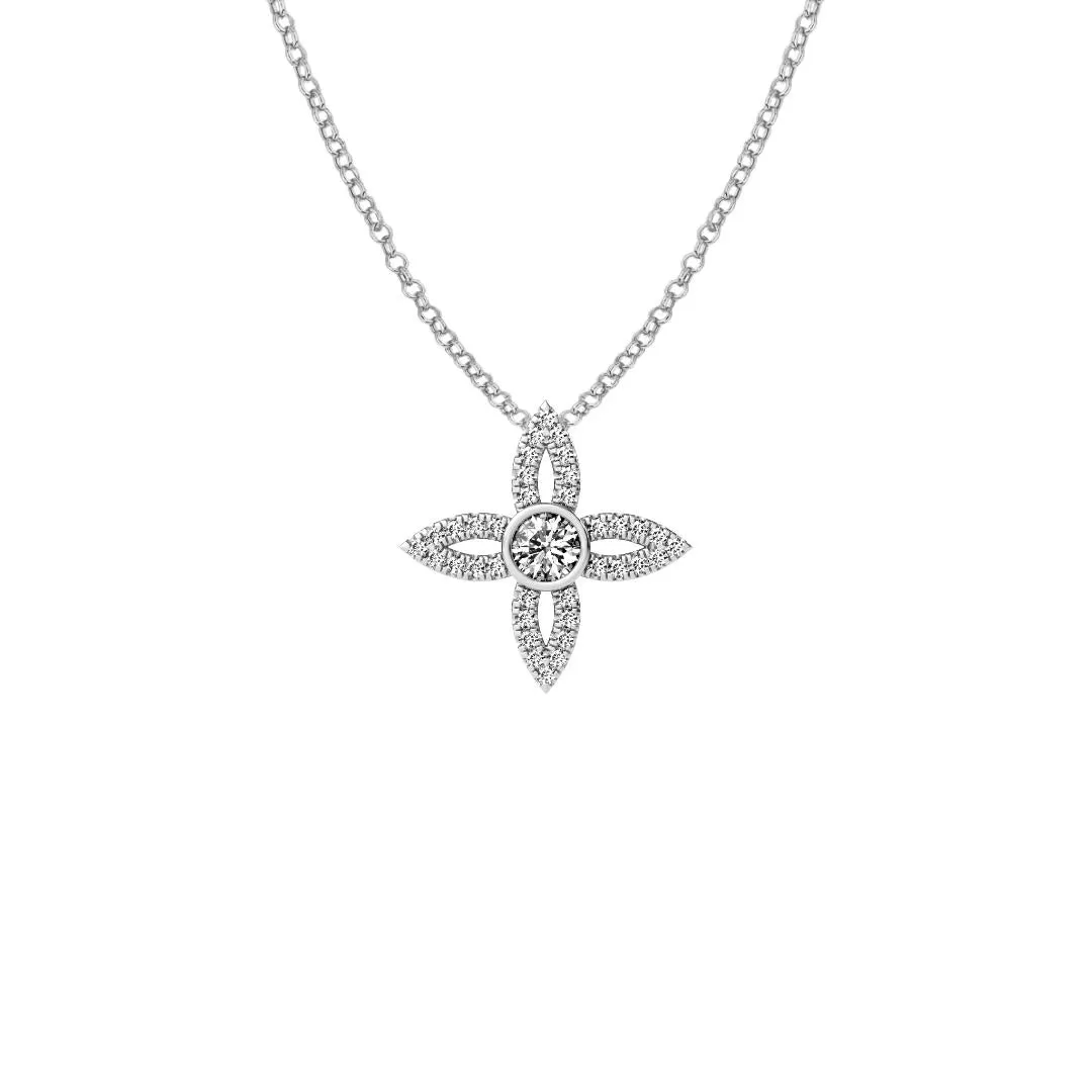 14k White Gold 0.50ct Diamond Cluster Flower Necklace