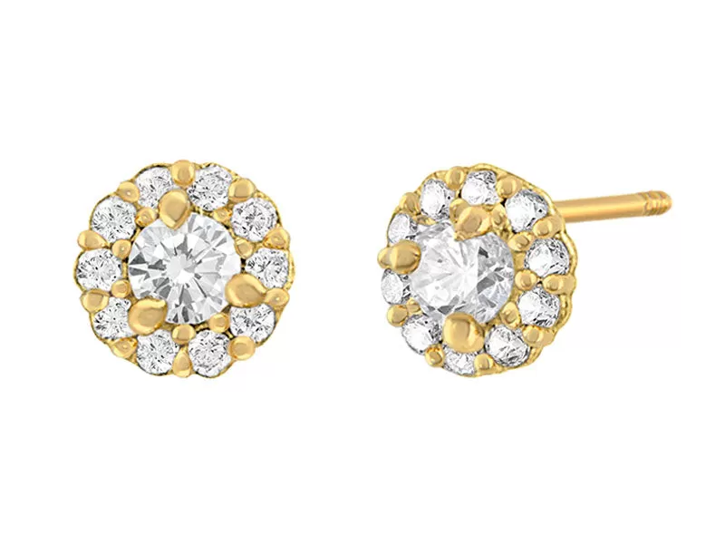 14k Yellow Gold CZ Cluster Baby Screw back Earrings