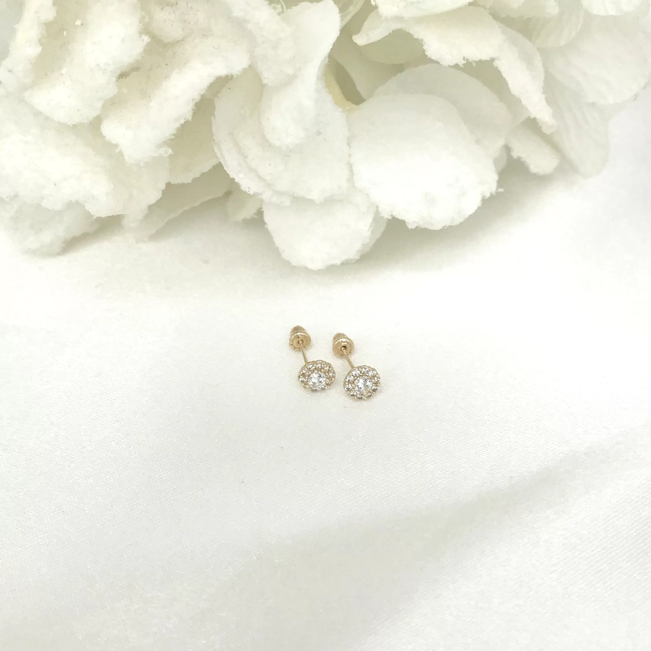 14k Yellow Gold CZ Cluster Baby Screw back Earrings