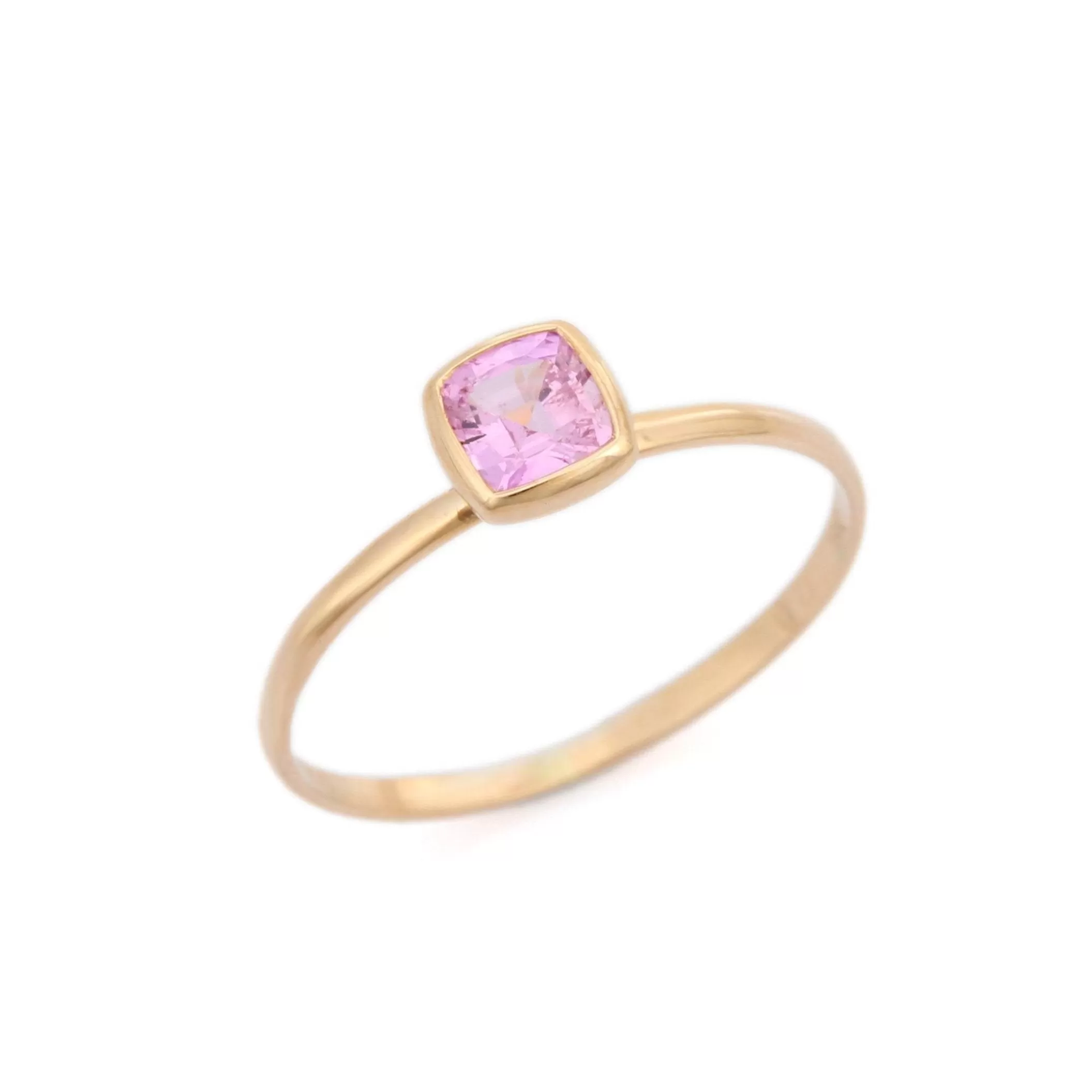 18K Gold Cushion Cut Pink Sapphire Ring