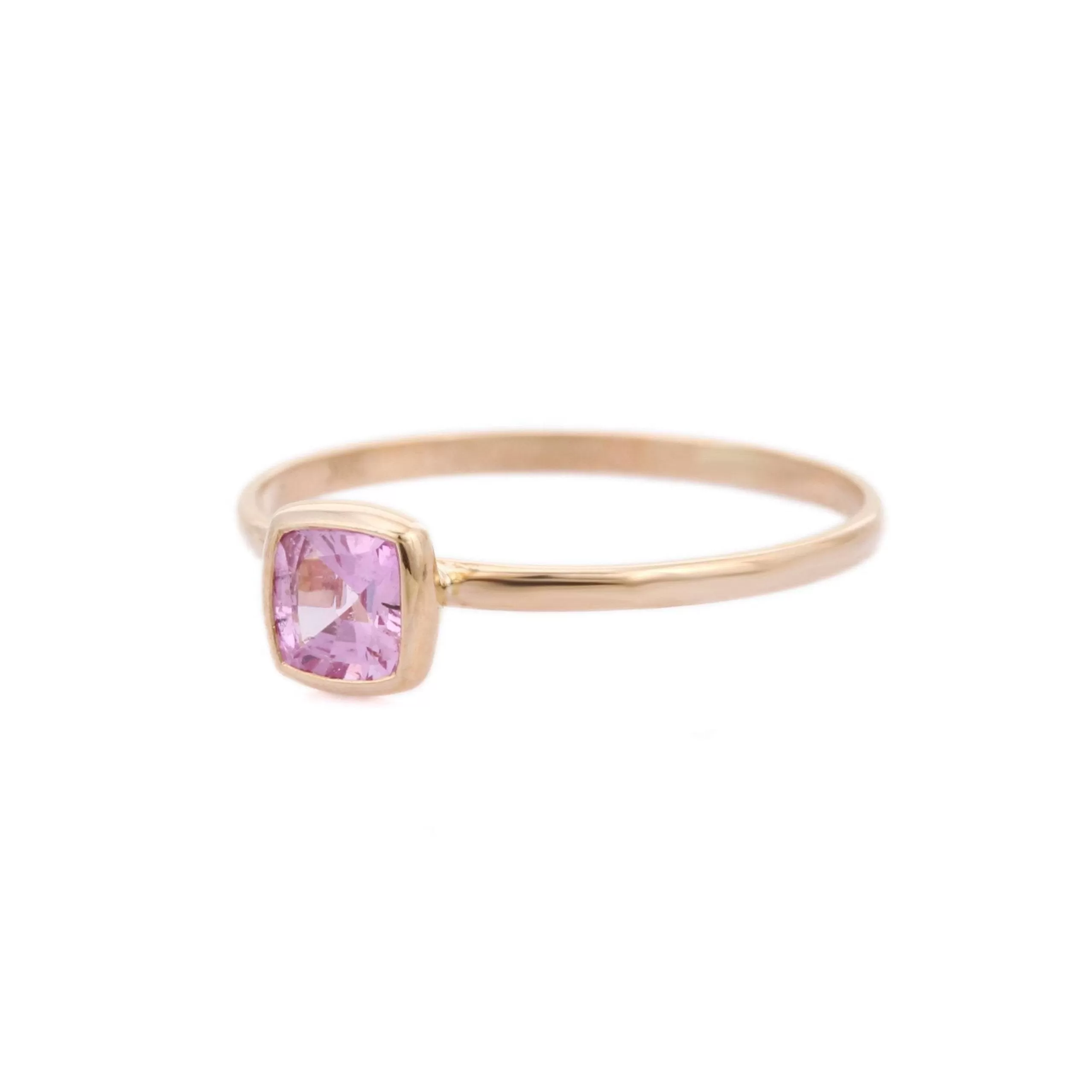 18K Gold Cushion Cut Pink Sapphire Ring