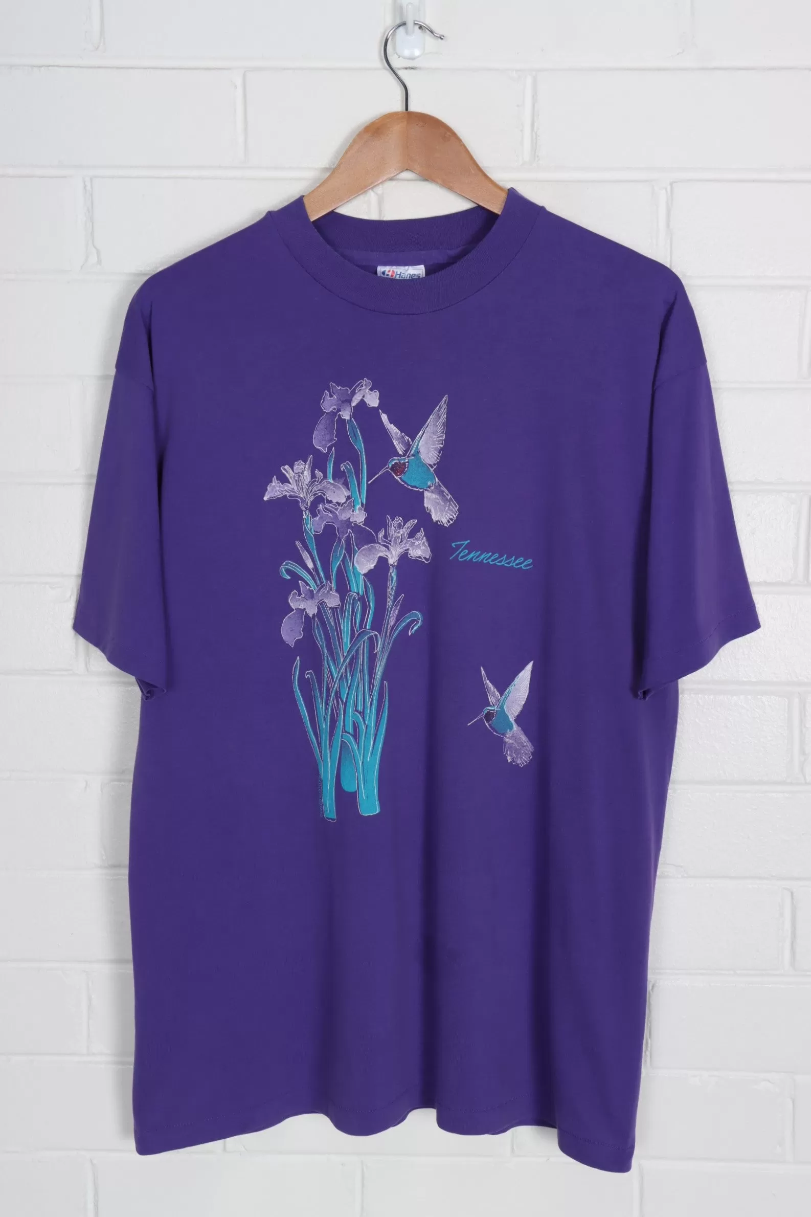 1990 Vintage Purple Tennessee Bird & Flower Glitter Detail Tee (L)