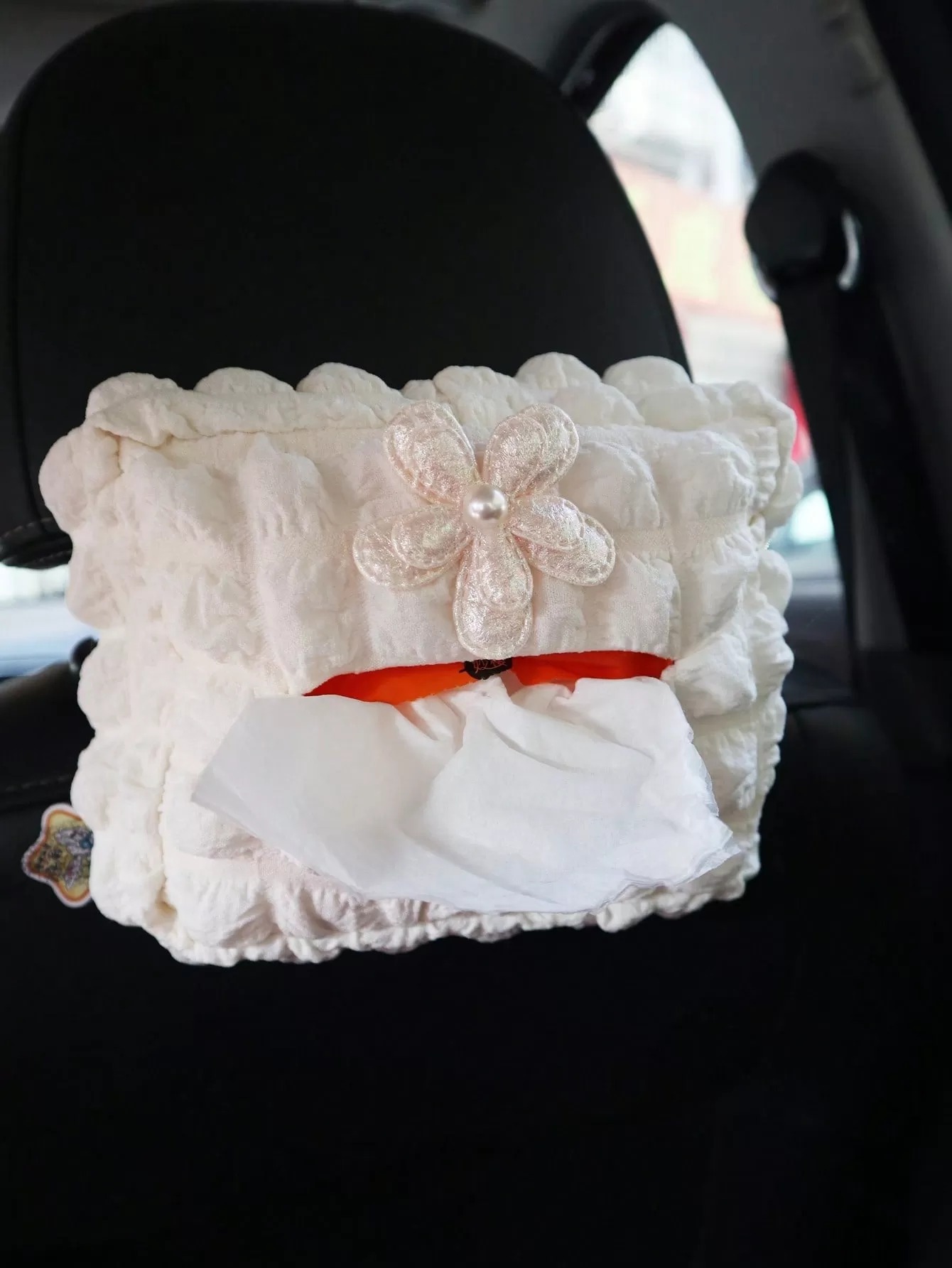 1pc Flower Pattern Ruched Design Car Tissue Box