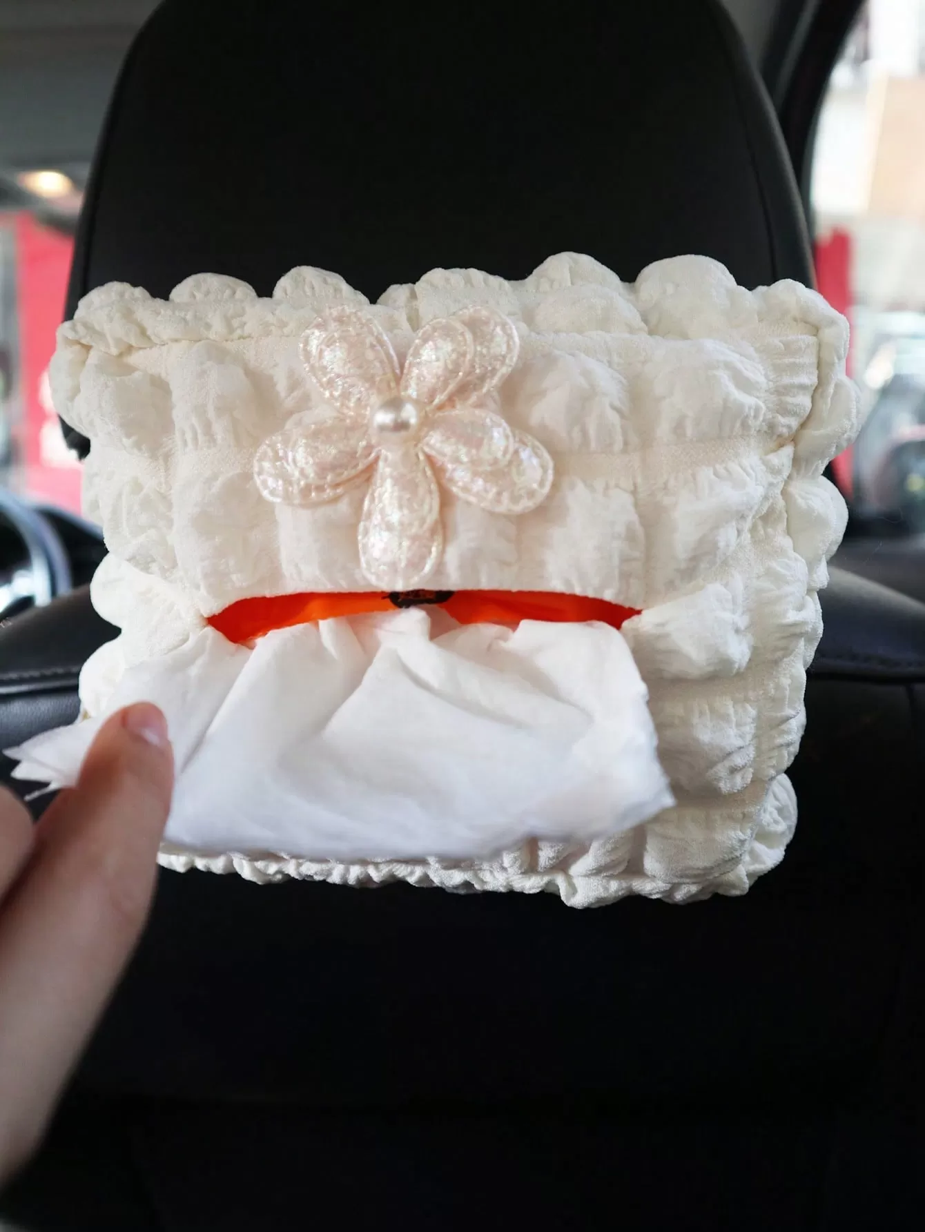 1pc Flower Pattern Ruched Design Car Tissue Box