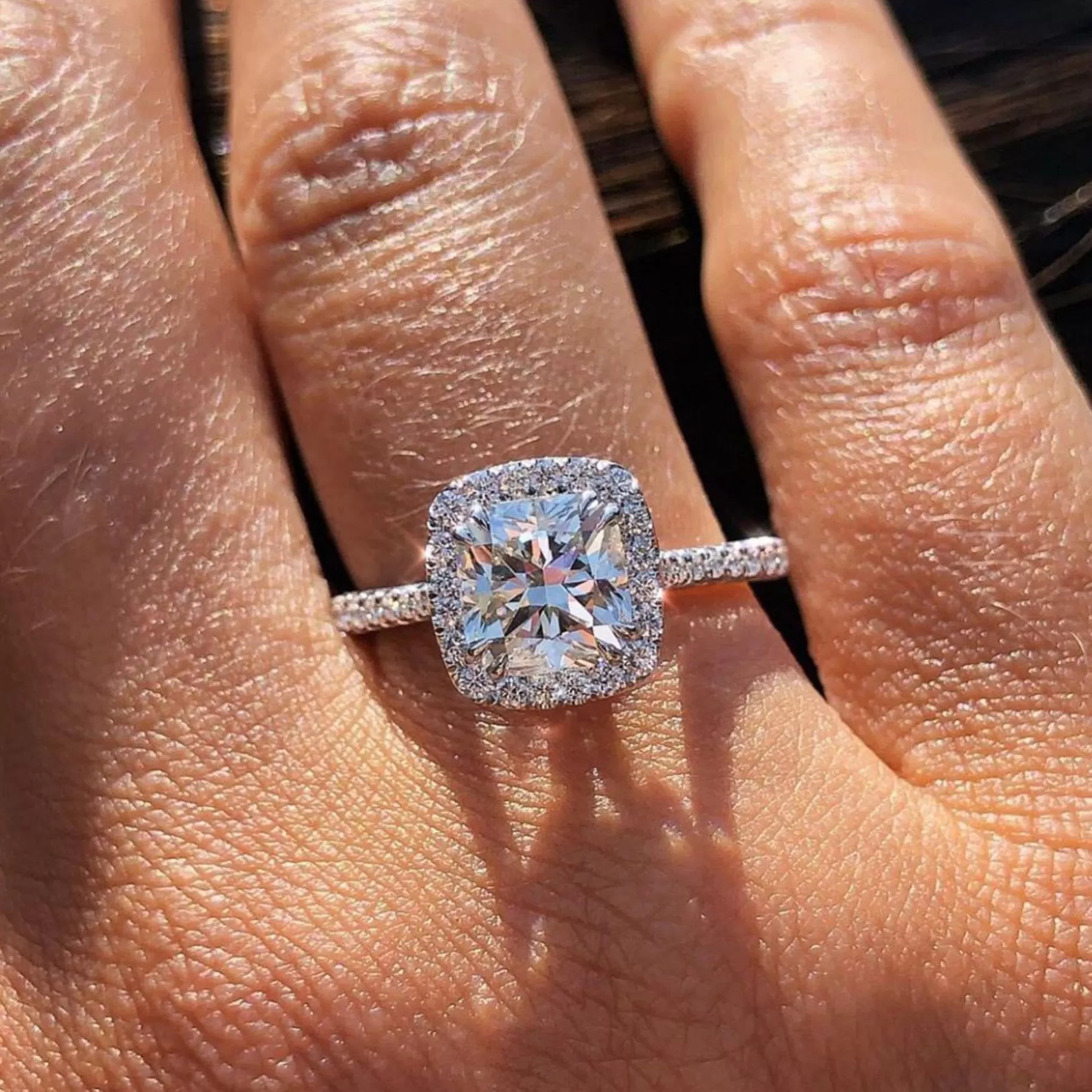 2.00 Carat Halo Engagement Ring, Cushion Cut Moissanite Ring