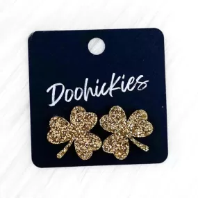 21mm Lil' Shamrock Stud Earrings - Gold Glitter