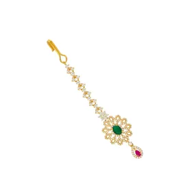 22K Yellow Gold, CZ, Emerald & Ruby Tikka (9.5gm)