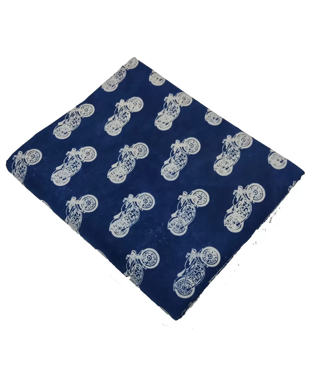 2.5m Blue handblock printed cotton bicycle print kurta material