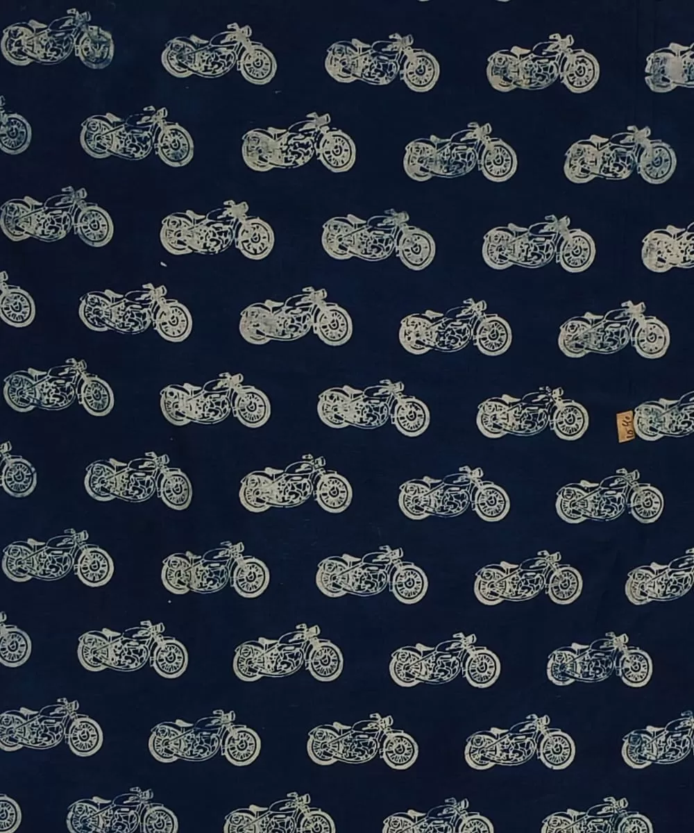 2.5m Blue handblock printed cotton bicycle print kurta material