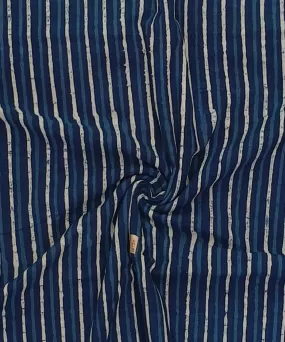 2.5m Blue stripes handblock printed cotton kurta material