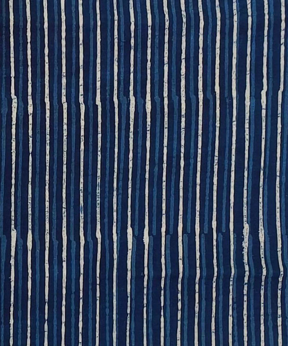 2.5m Blue stripes handblock printed cotton kurta material