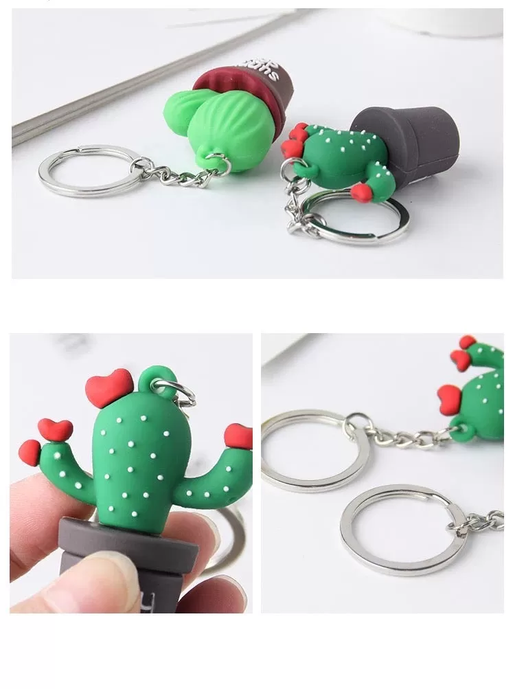 3D Cactus Pot Sunny Day Keychain