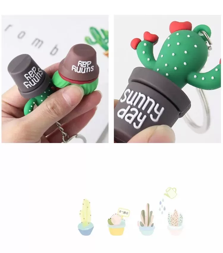 3D Cactus Pot Sunny Day Keychain