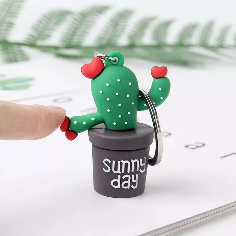 3D Cactus Pot Sunny Day Keychain