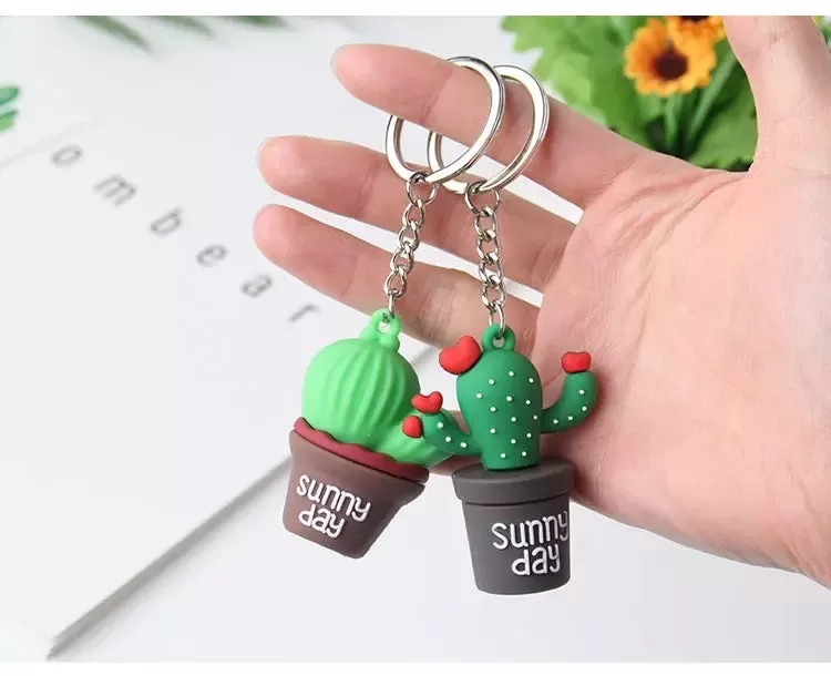 3D Cactus Pot Sunny Day Keychain