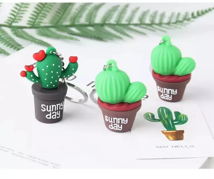 3D Cactus Pot Sunny Day Keychain