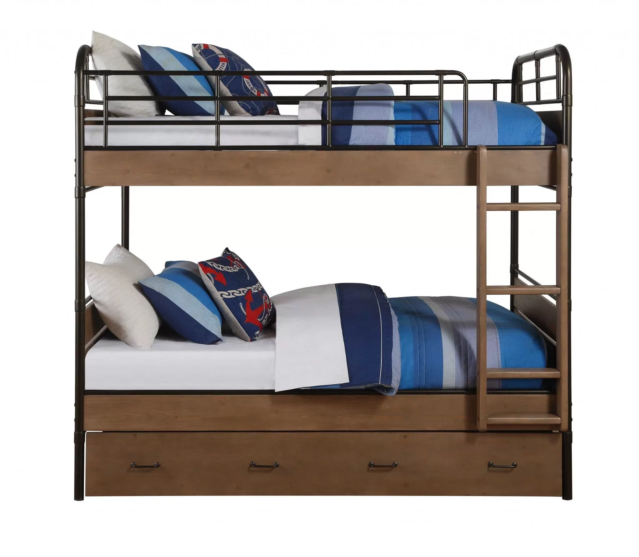 79 X 42 X 71 Antique Oak And Gunmetal Twin Over Twin Bunk Bed