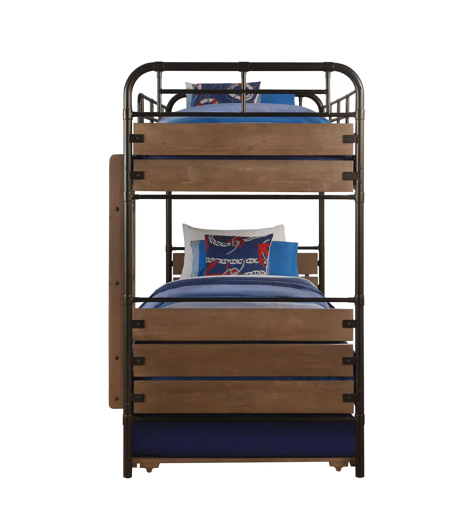 79 X 42 X 71 Antique Oak And Gunmetal Twin Over Twin Bunk Bed