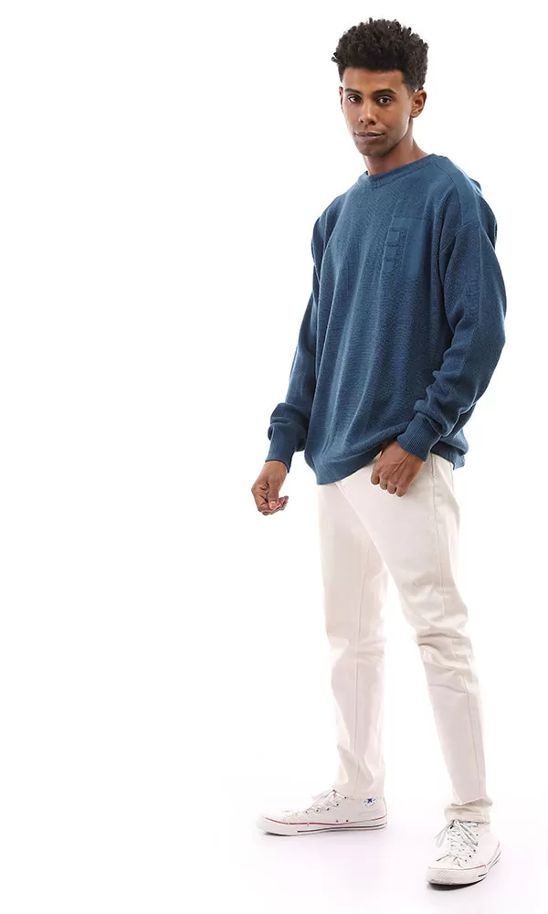 96268 Petroleum Crew Neck Knitted Pullover With Hem