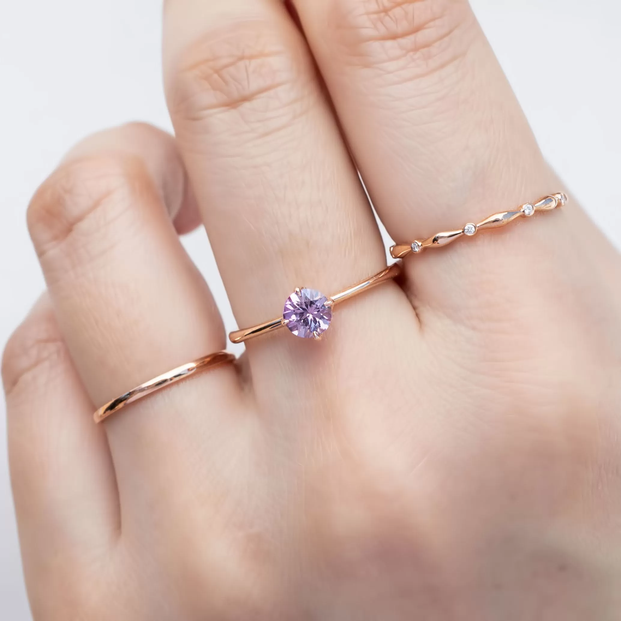 Alice Ring 0.67ct Pink Purple Tanzania Sapphire, 14K Rose Gold (One of a kind)