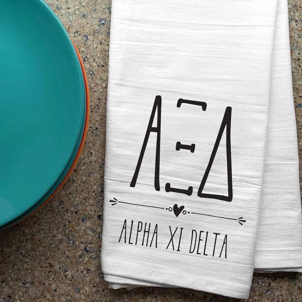 Alpha Xi Delta Sorority Kitchen Towel with Boho Design