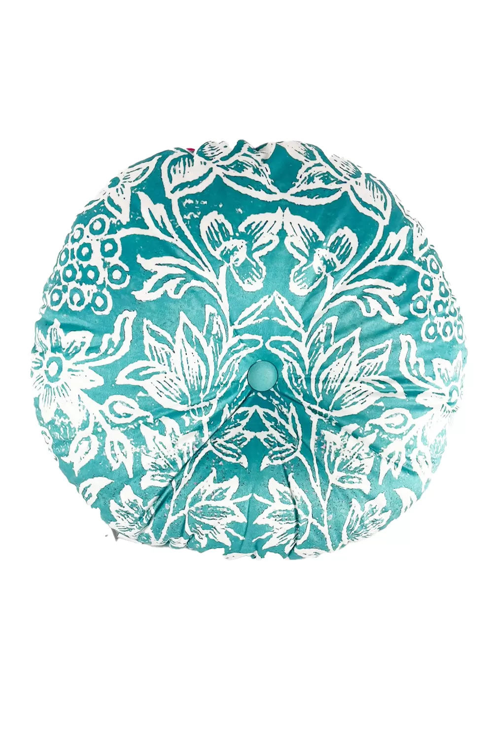 ANNA CHANDLER VELVET ROUND CUSHION TURQUOISE BIRDS