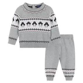 Baby Girl Penguin Fair Isle Sweater Set