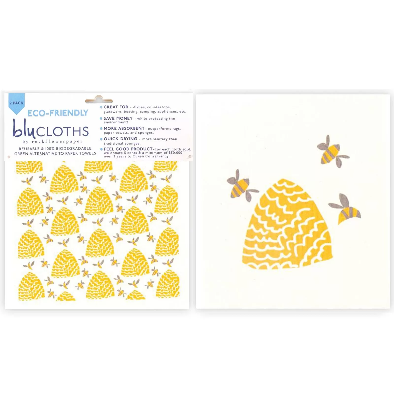 Beehive Eco-Friendly blu Sponge Cloth - Set of 2