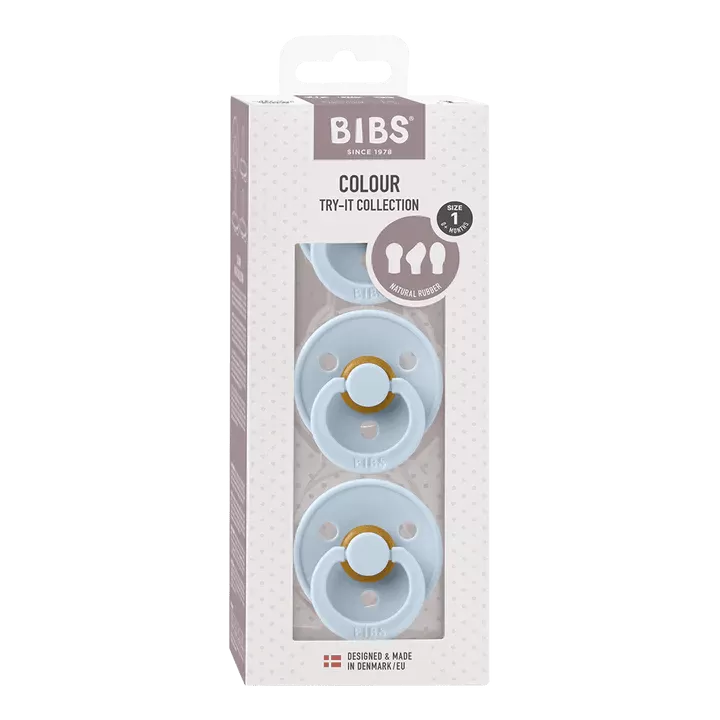 BIBS Try-It Collection Pacifiers 3 pack (Size 1) - Baby Blue