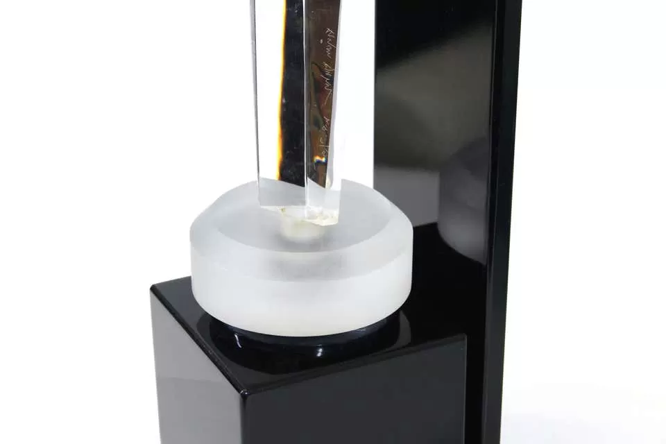 Bijan Bahar Modern Abstract Acrylic Sculpture on Lacquered Display Stand