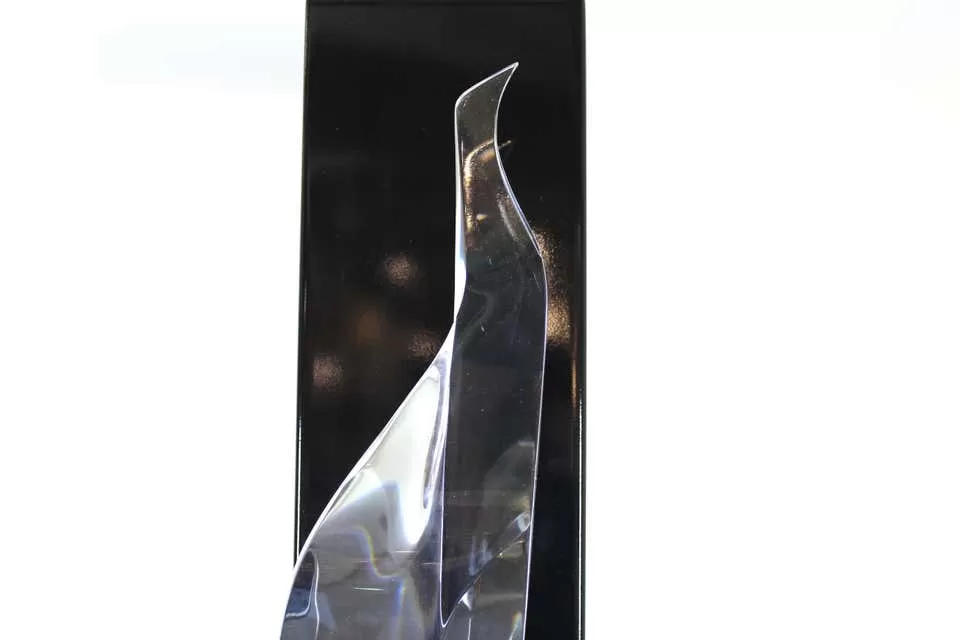 Bijan Bahar Modern Abstract Acrylic Sculpture on Lacquered Display Stand