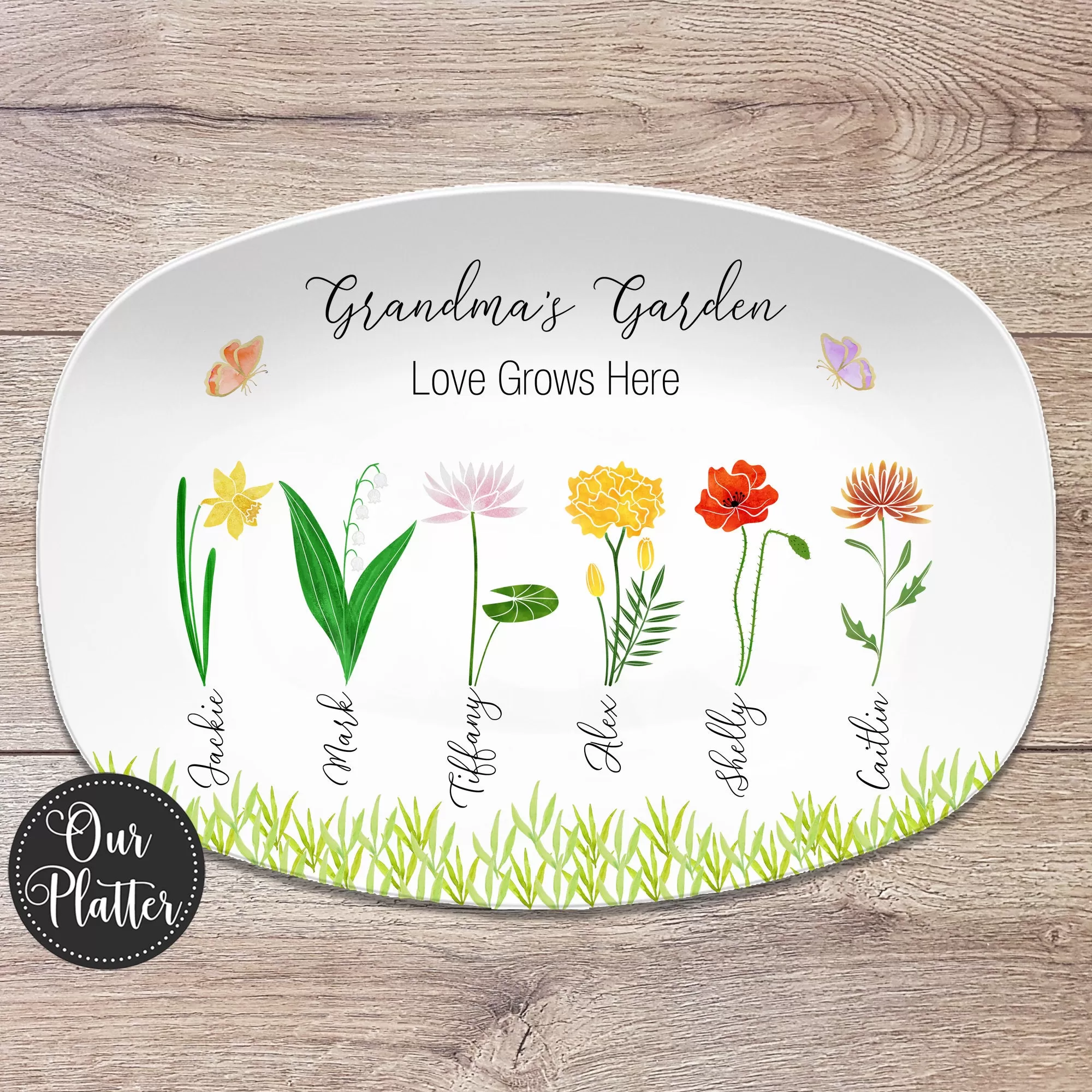 Birth Month Flower Family Personalized Platter