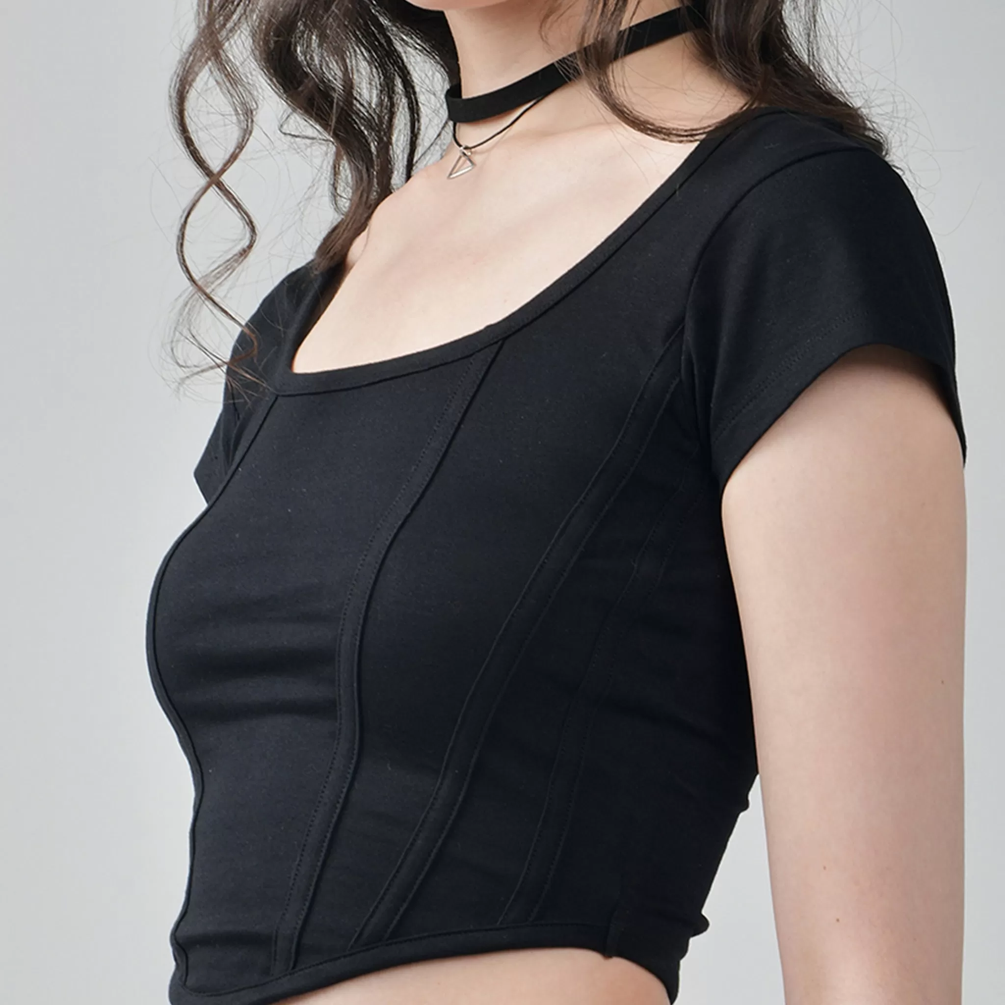 Black Corset Crop Top & Black Parachute Pants