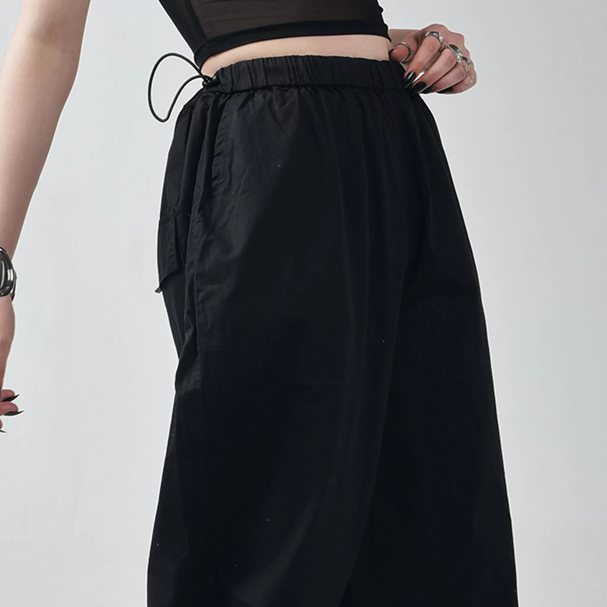 Black Corset Crop Top & Black Parachute Pants