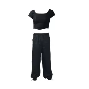 Black Corset Crop Top & Black Parachute Pants