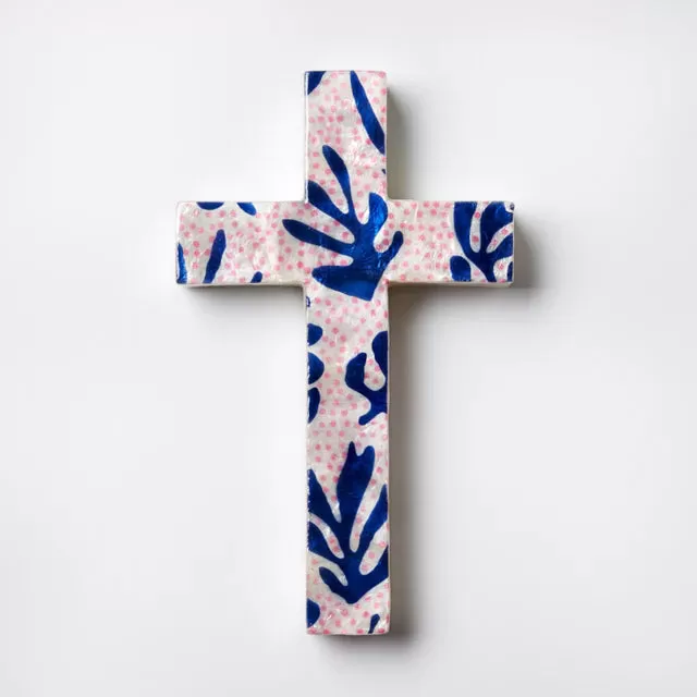 Blue Keynotes Cross Capiz Wall Decor