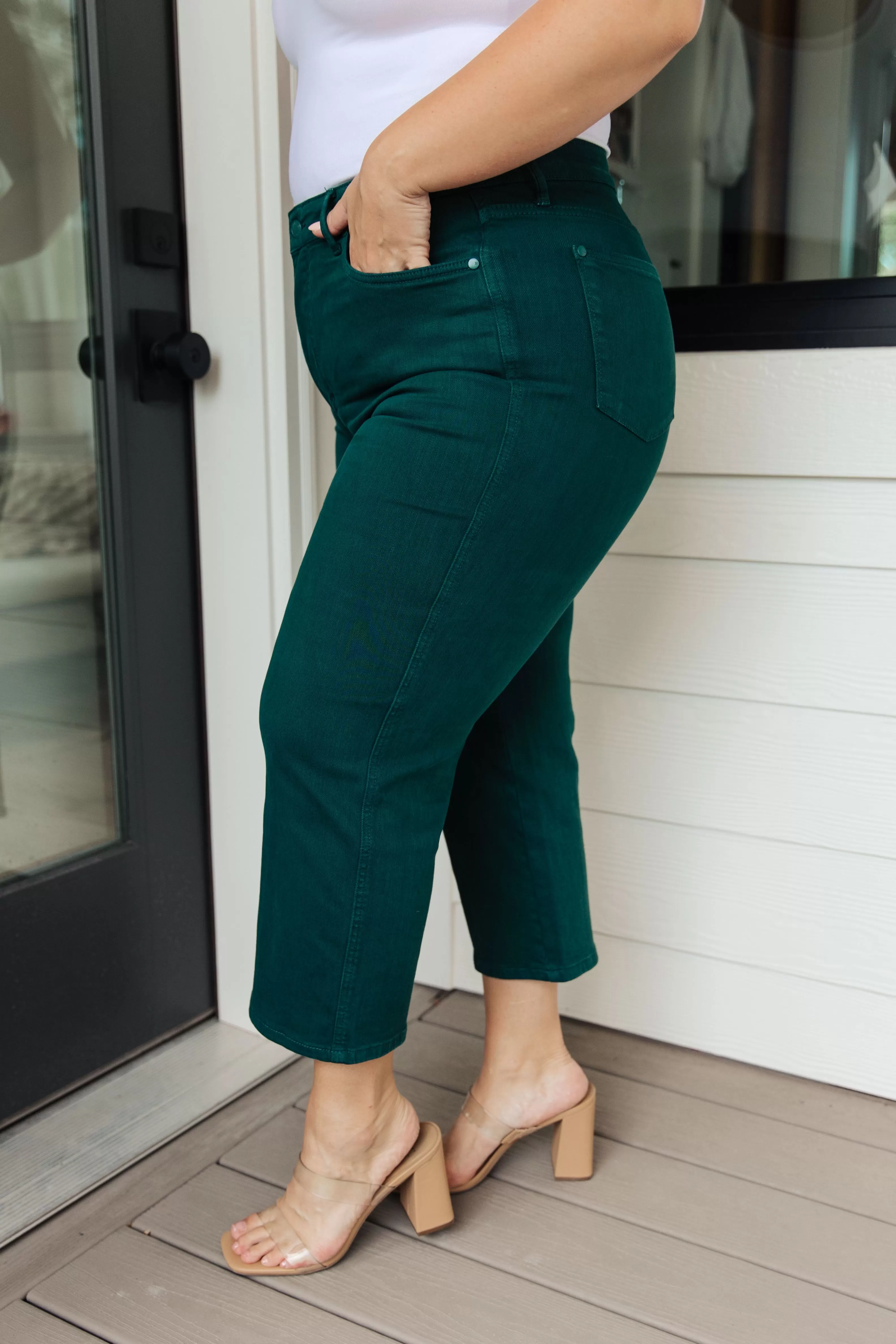 Briar High Rise Control Top Wide Leg Crop Jeans in Teal-- Use the code SPRINGJB for 20% off!