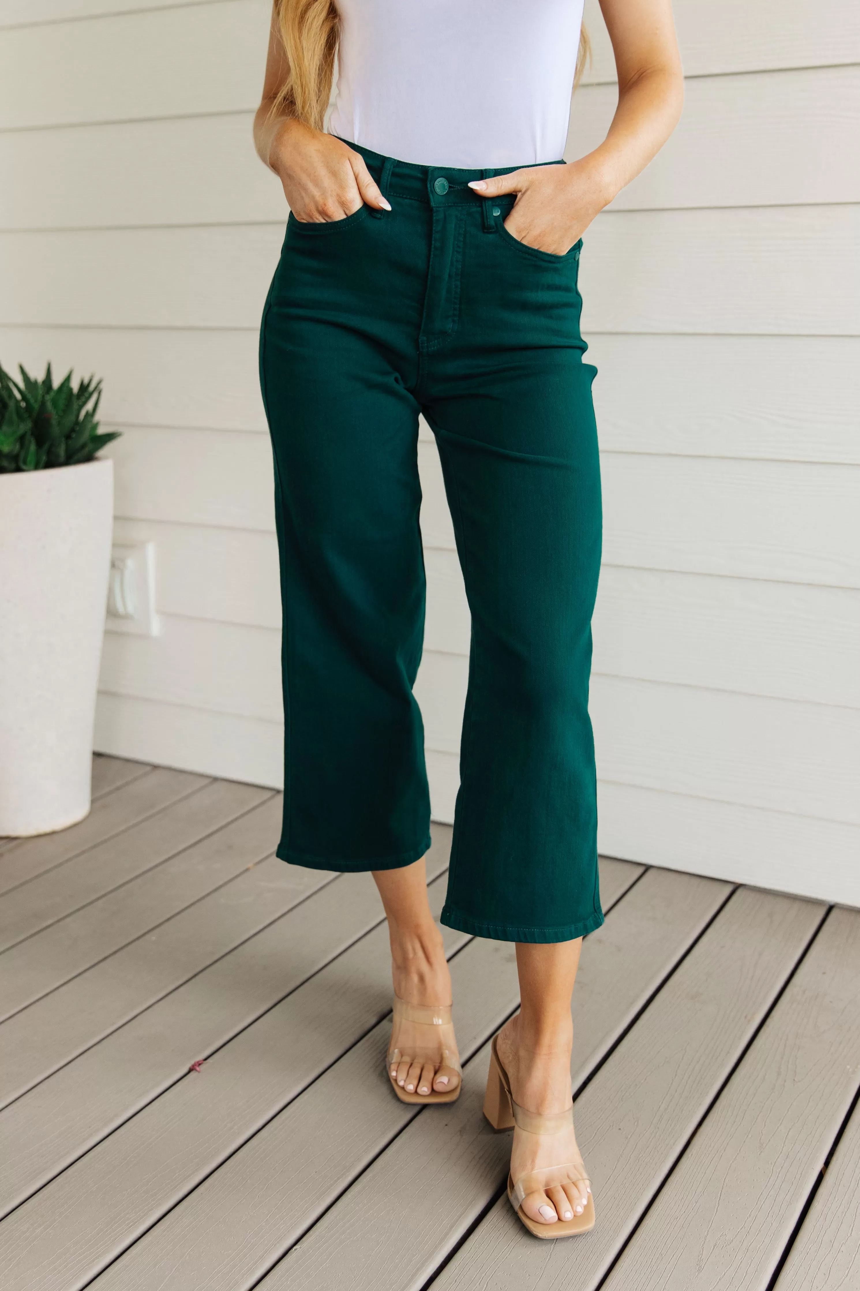 Briar High Rise Control Top Wide Leg Crop Jeans in Teal-- Use the code SPRINGJB for 20% off!