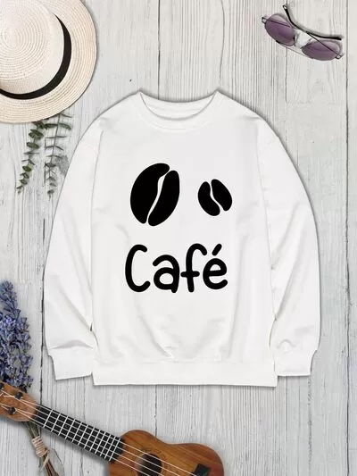 CAFE Round Neck Dropped Shoulder Sweatshirt