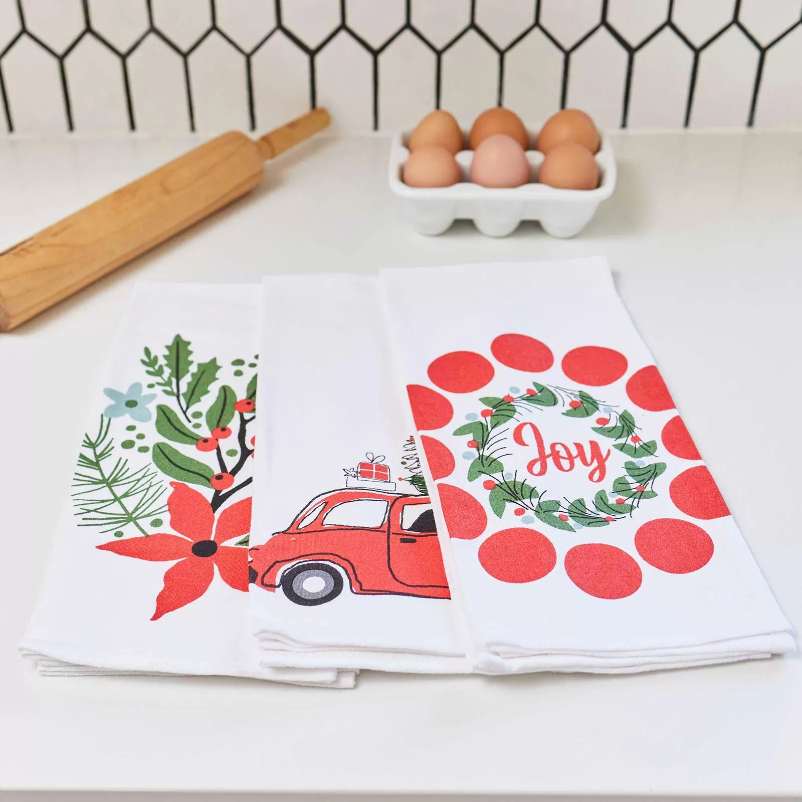 Christmas Nostalgia Cotton Kitchen Towels Set Of 3