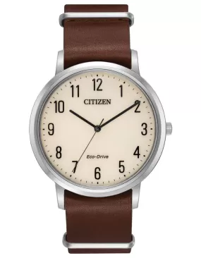 Citizen Mens Chandler Eco-Drive Watch - Ivory Dial - Leather Strap - 50m